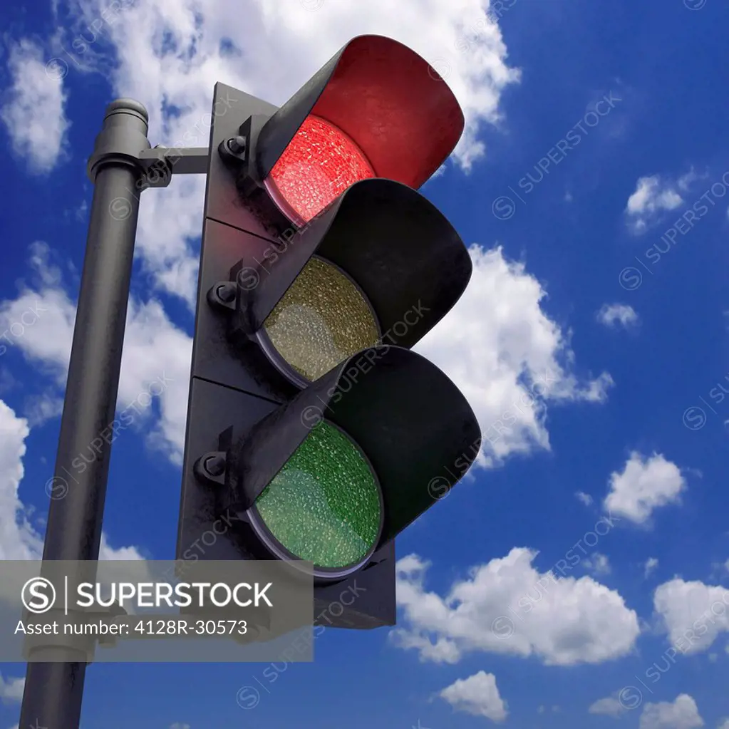 Red traffic light, artwork.