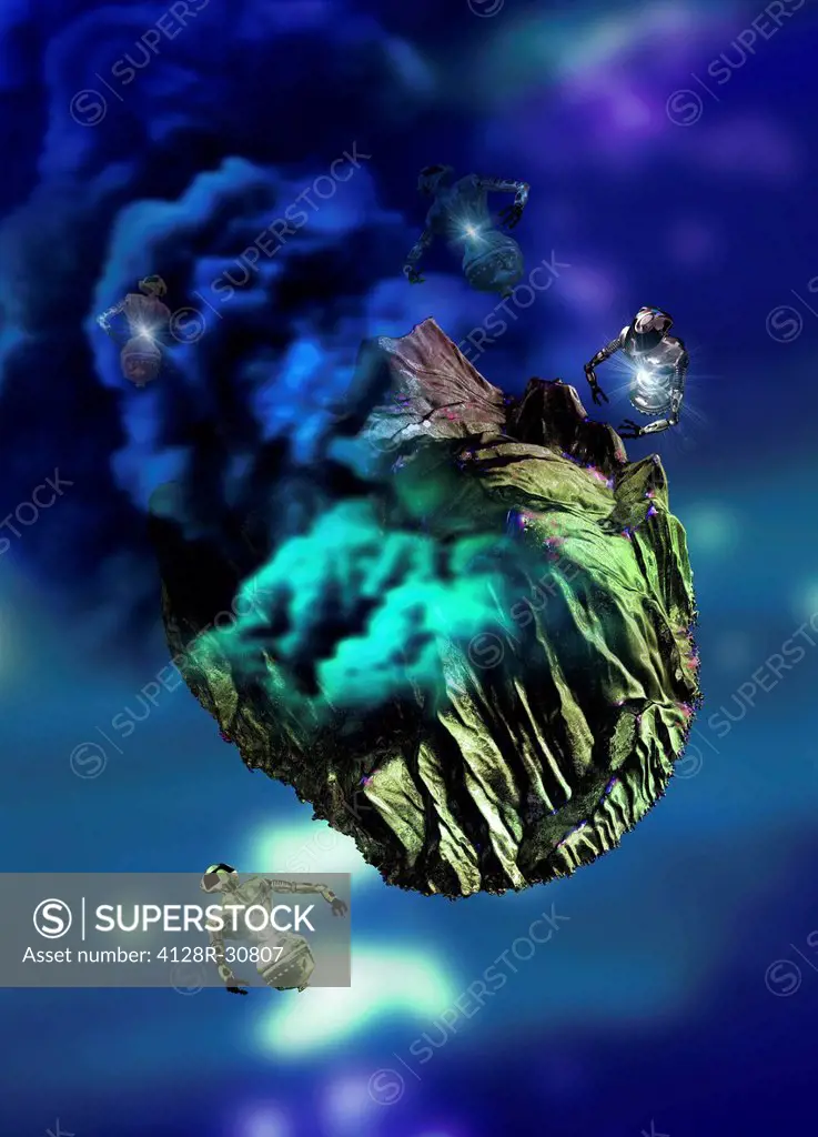 Asteroid mining, computer artwork.