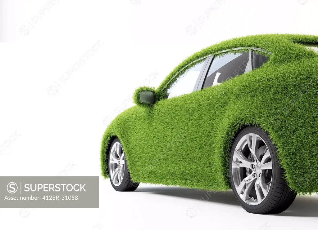 Green car, conceptual computer artwork.
