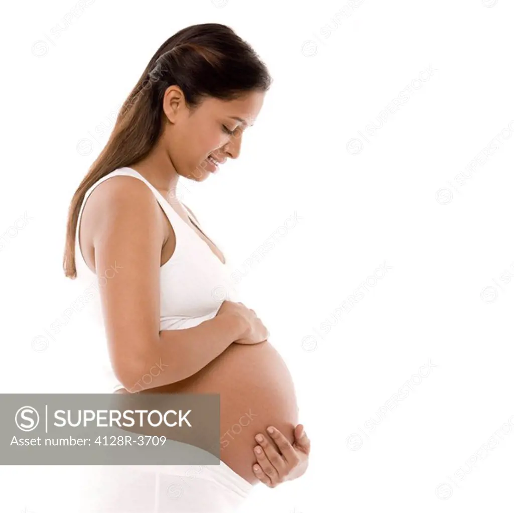 Pregnant woman. She is eight months pregnant.