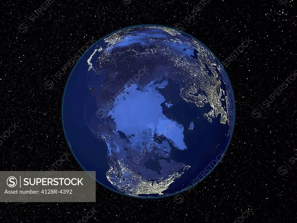 The Arctic at night, satellite image