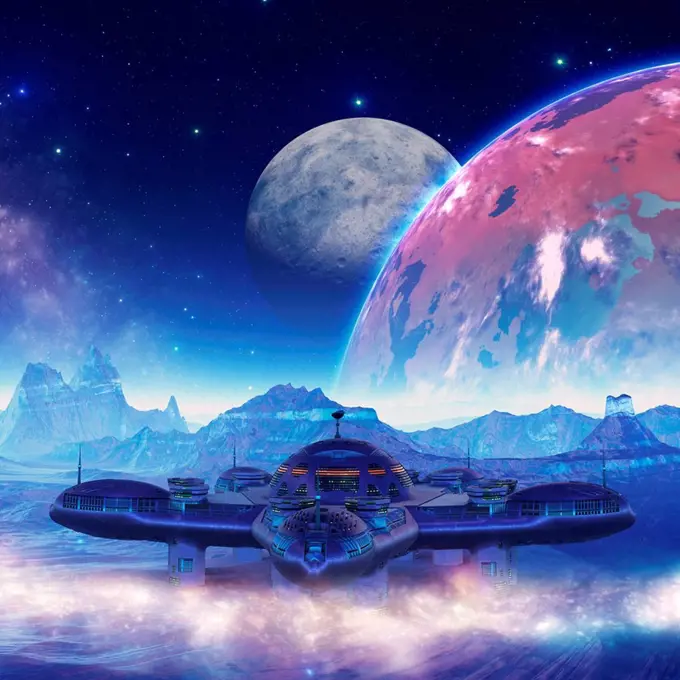 Base on alien planet, illustration
