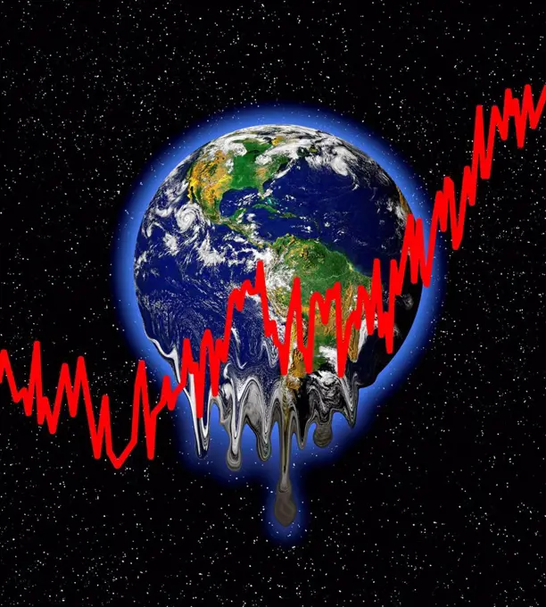 Planet earth with red graph lines, illustration.