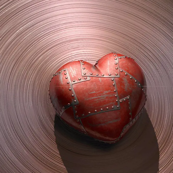 Red metal heart, computer illustration.