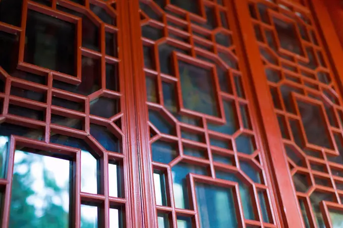 Traditional red Japanese door.