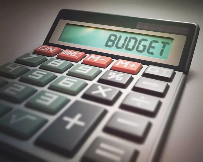 Calculator with the word budget, illustration.
