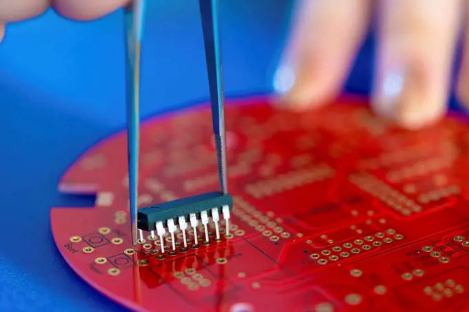 Integrated circuit on a printed circuit board.