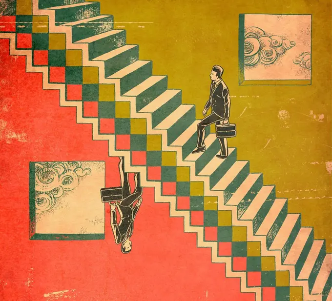 Conceptual illustration of businessmen on steps