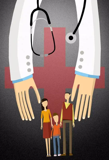 Illustration of a family covered under medical insurance