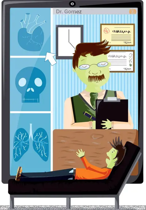 Video conference with doctor, illustration