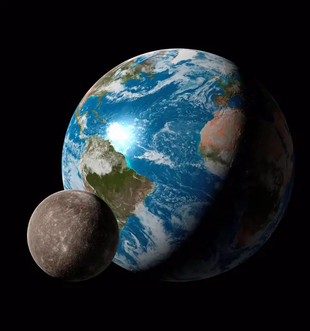 Earth compared to Mercury, illustration
