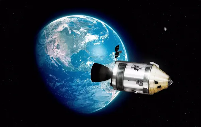 Apollo CSM above Earth, illustration