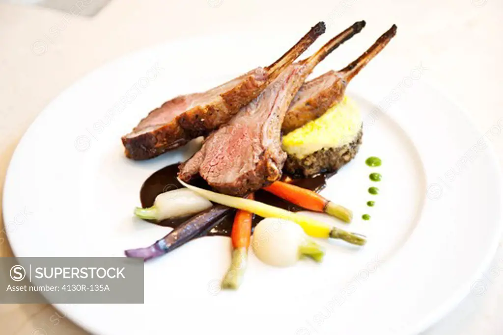 USA, New York State, New York City, Brooklyn, Annisa,Lamb chops with South African flavors