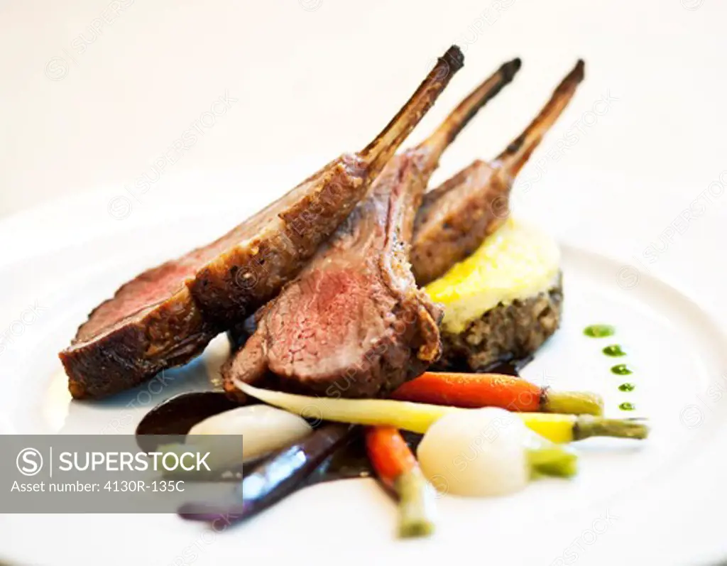 USA, New York State, New York City, Brooklyn, Annisa,Lamb chops with South African flavors