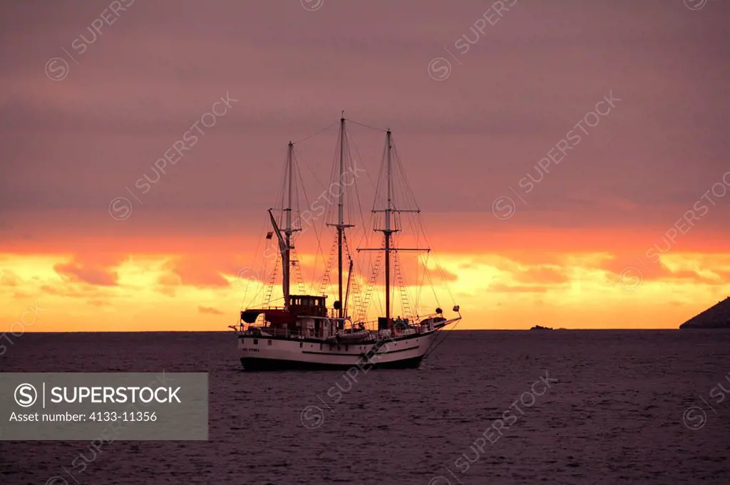 Sailboat,Sailing boat,Galapagos Islands,Ecuador,South America,Sailboat in sunset