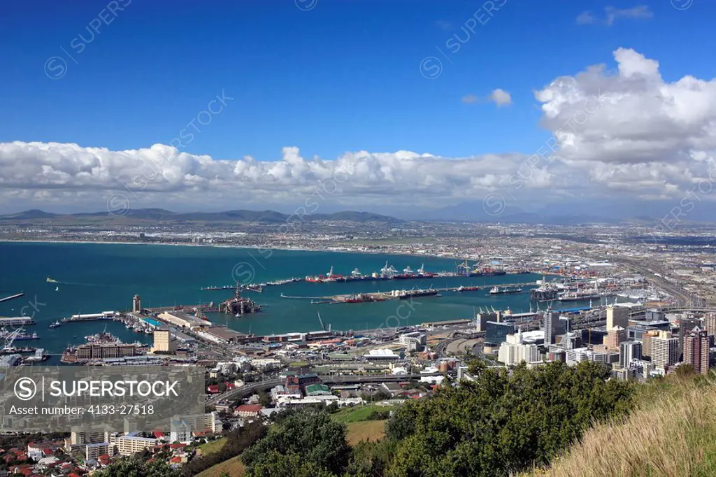 Cape Town,Capetown,Town,South Africa,Africa,view from Lions Head on the city center and commercial harbour