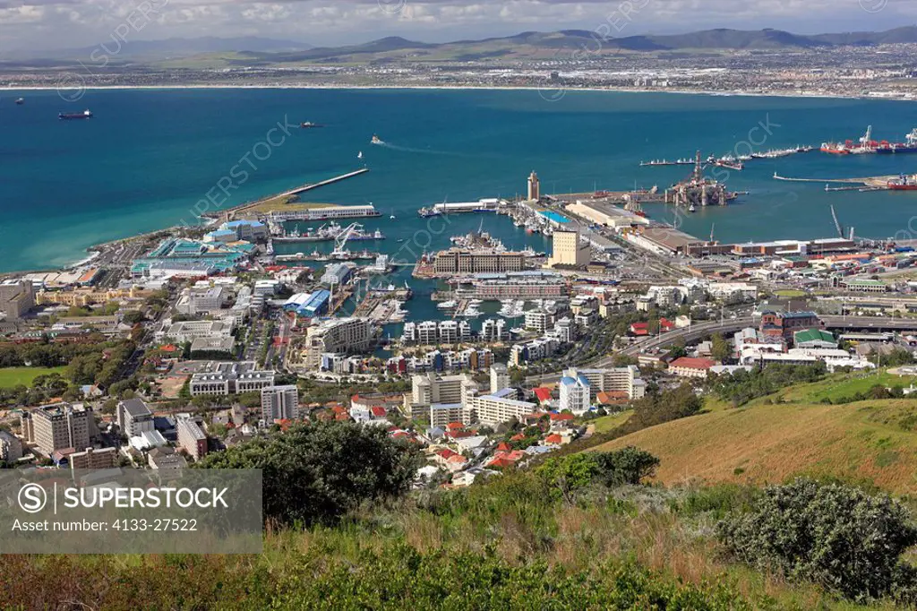 Cape Town,Capetown,Town,South Africa,Africa,view from Lions Head on the city center and commercial harbour