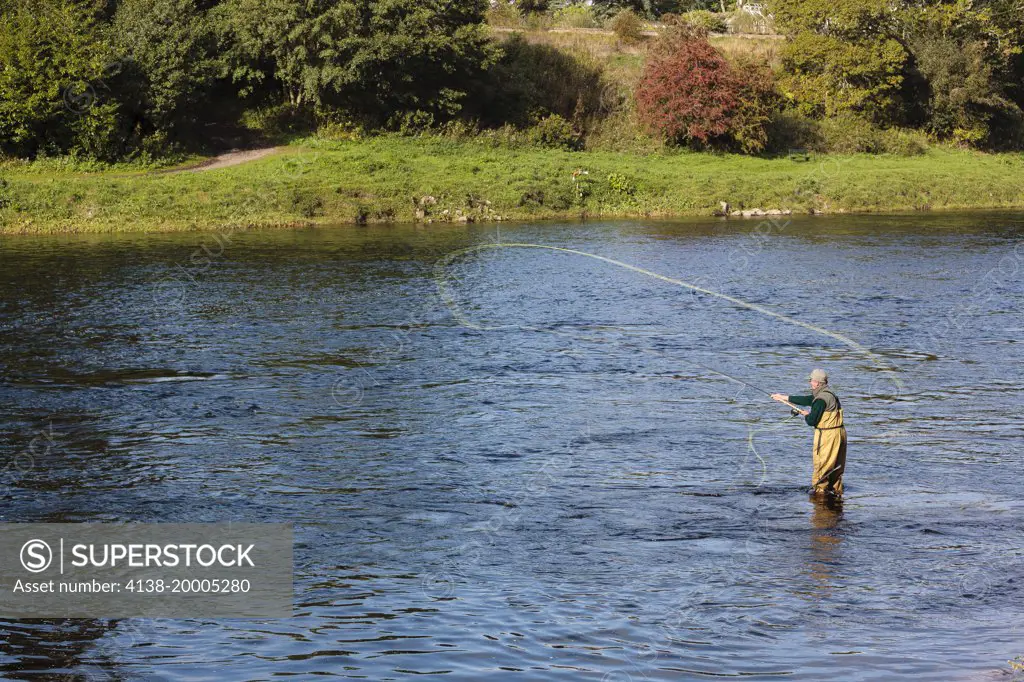 Salmon fishing in River Tay Scotland UK
