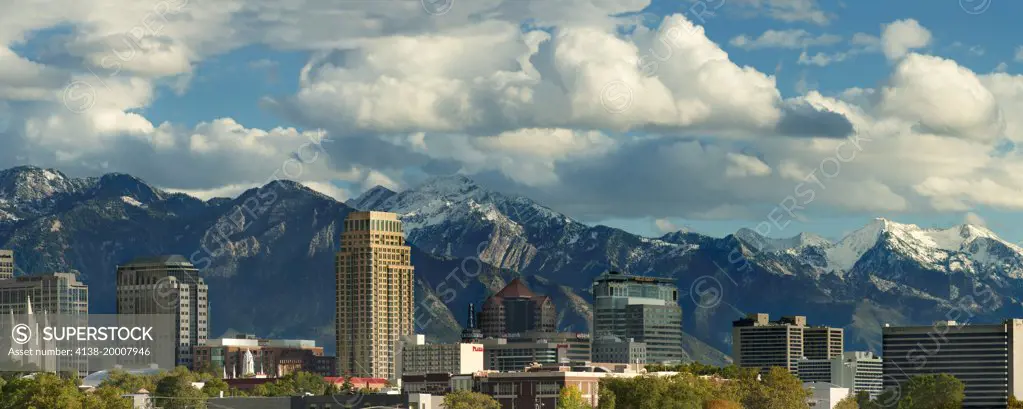 Salt Lake City with Wasatch Front in Background, Utah