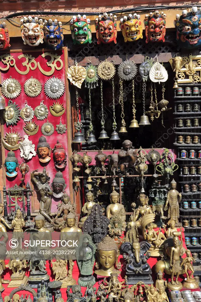 Tourist gifts and souvenir stalls and shops, Monkey Temple, UNESCO World Heritage Site, Swayambhunath, Kathmandu city, Nepal, Asia.