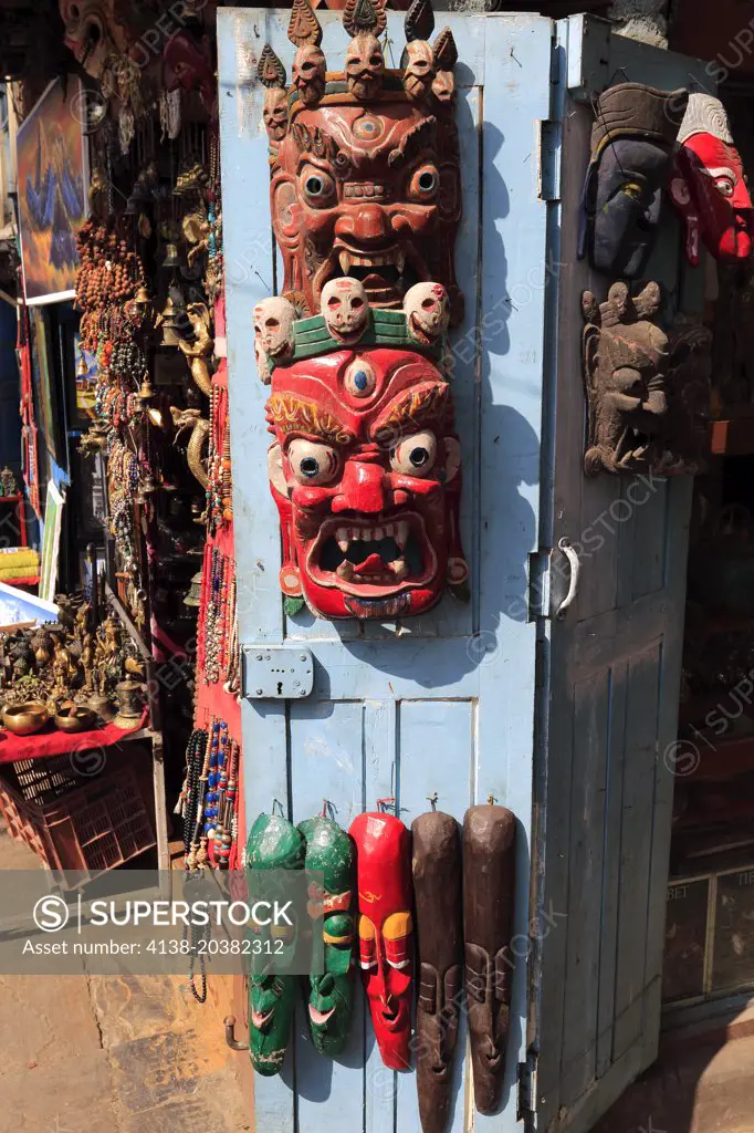 Tourist gifts and souvenir stalls and shops, Monkey Temple, UNESCO World Heritage Site, Swayambhunath, Kathmandu city, Nepal, Asia.