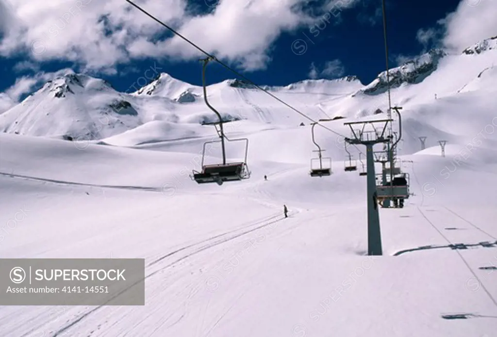 chair lifts on presena glacier paradiso pass, adamello regional park, lombardia/trentino, italy.