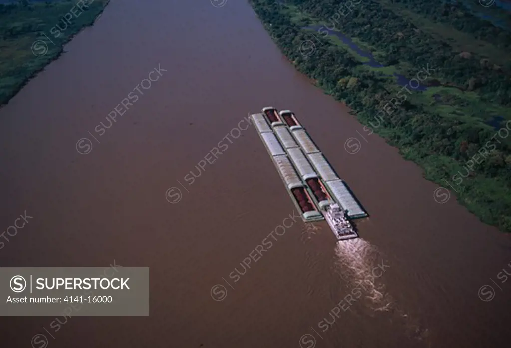 ore boat carrying iron ore and manganese paraguay river, mato grosso do sul, brazil