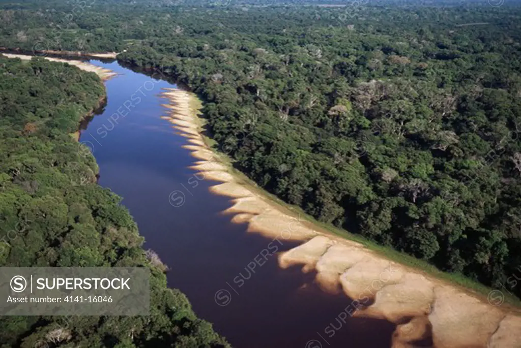 rio negro & forest in spring pantanal, mato grosso do sul, brazil. aerial view.