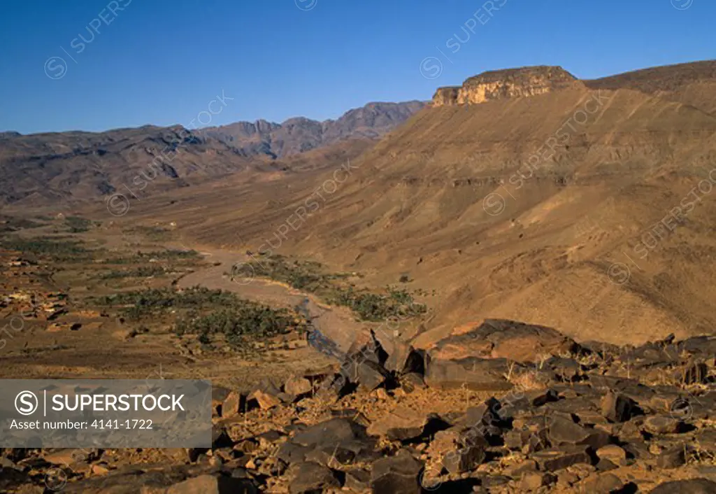 berber settlement in the fertile valley of oued hanedour, jebel sahro, morocco. 