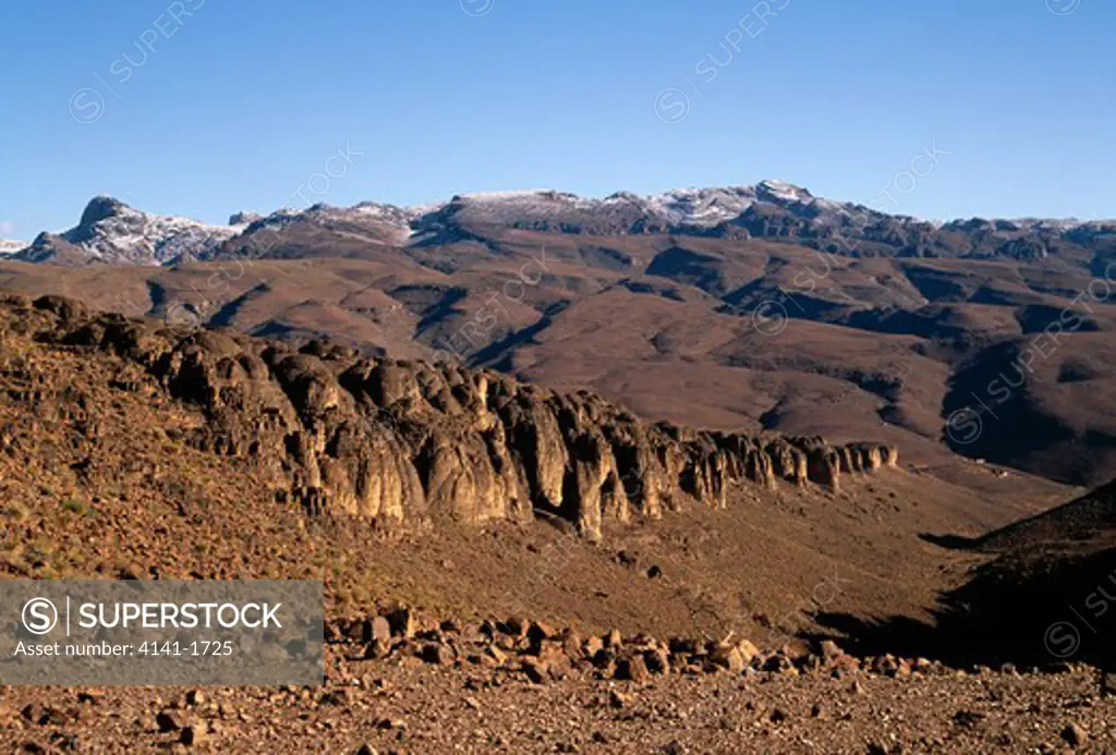 atlas mountains viewed from the berber settlement of amguis, jebel sahro, morocco. 