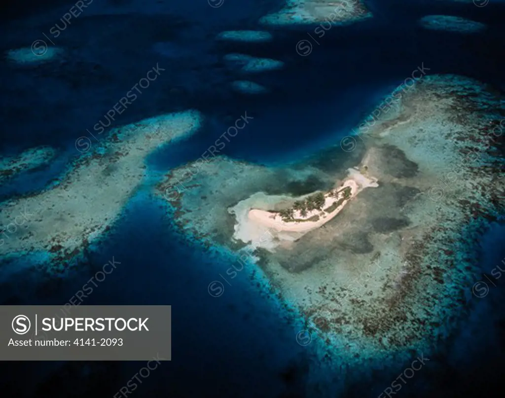 tropical island aerial view belize barrier reef, caribbean sea 