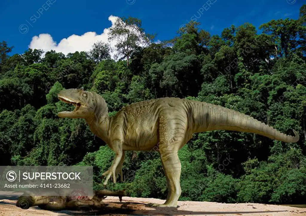 allosaurus fragilis digital composite of a male allosaurus fragilis, a large theropod carnosaur from the late jurassic period, towering above its disemboweled prey in what is today the state of colorado in the usa.