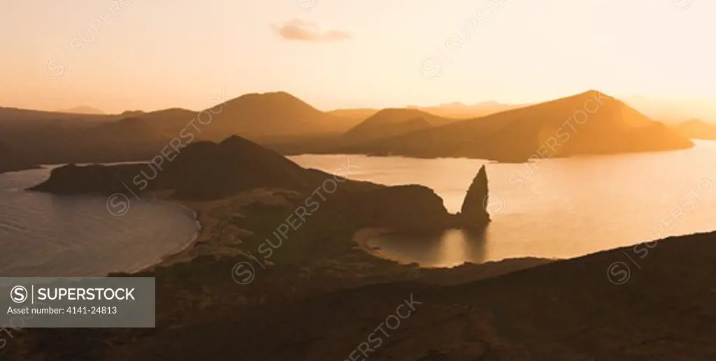 isla bartolome galapagos islands. view from the summit towards pinnacle rock and santiago.