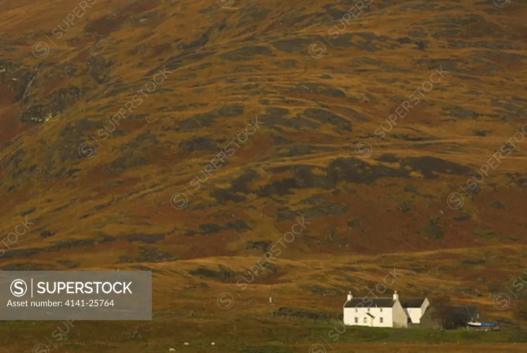 crofters house in autumn isle of mull, scotland