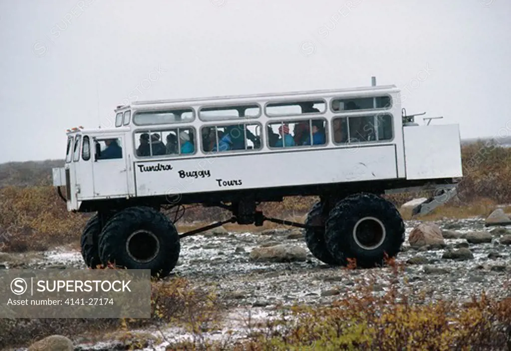 tourists in tundra buggy (tundra buggy tours) churchill, manitoba, canada 