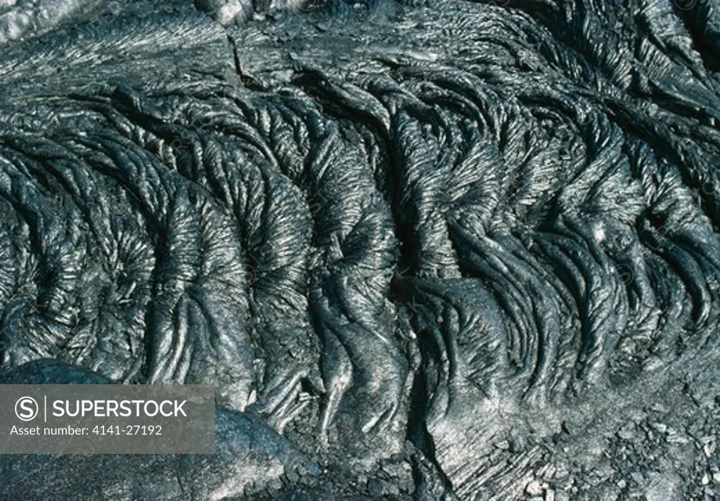 solidified pahoehoe lava showing flow patterns made when molten hawaii, usa 