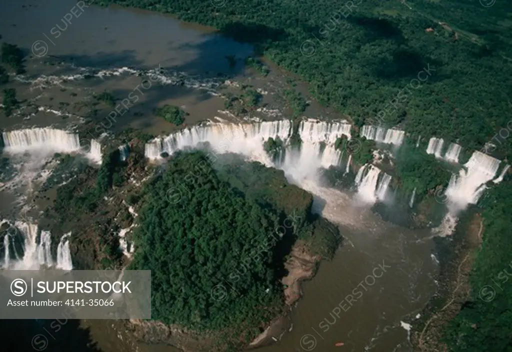 iguazu falls aerial view 2 km width & 70m drop (world heritage area) iguazu national pk, border of brazil & argentina 