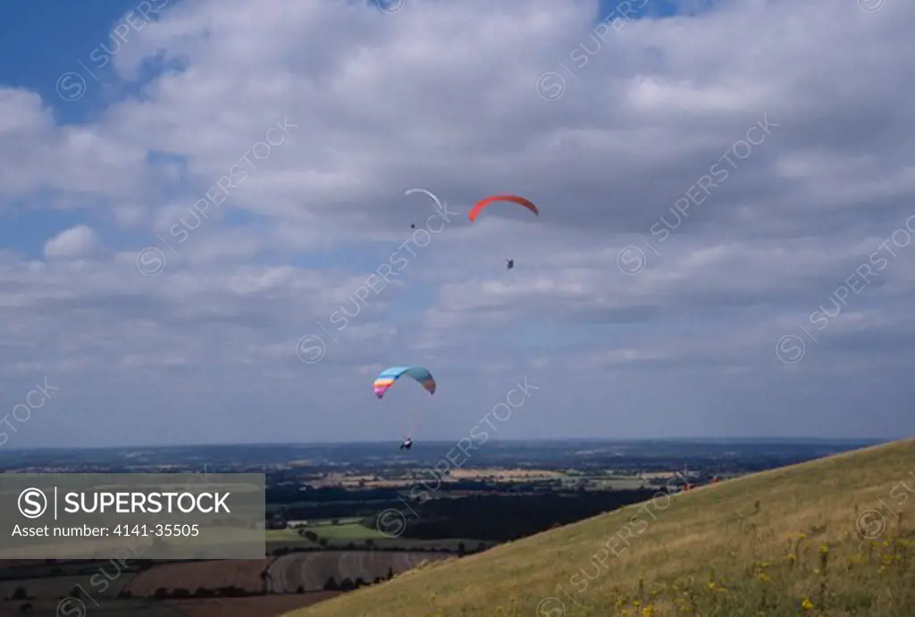 paragliding august devil's dyke, south downs, sussex, southern england 
