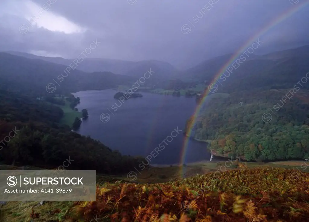 rainbow in rainstorm grasmere lake district national park cumbria 