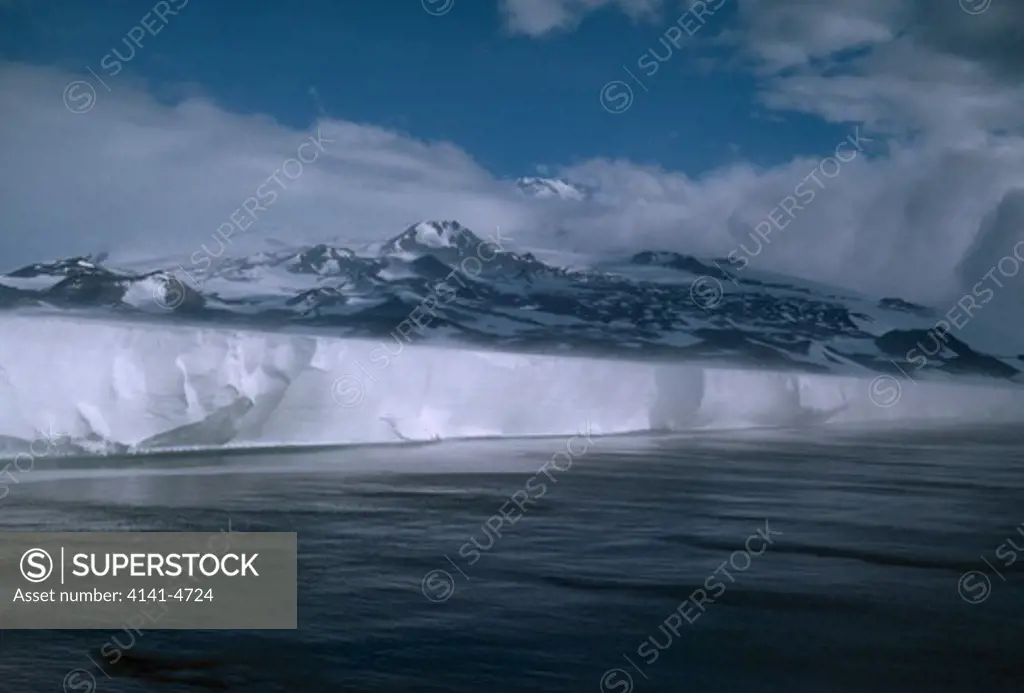 ross ice-shelf with mount terror behind antarctica 