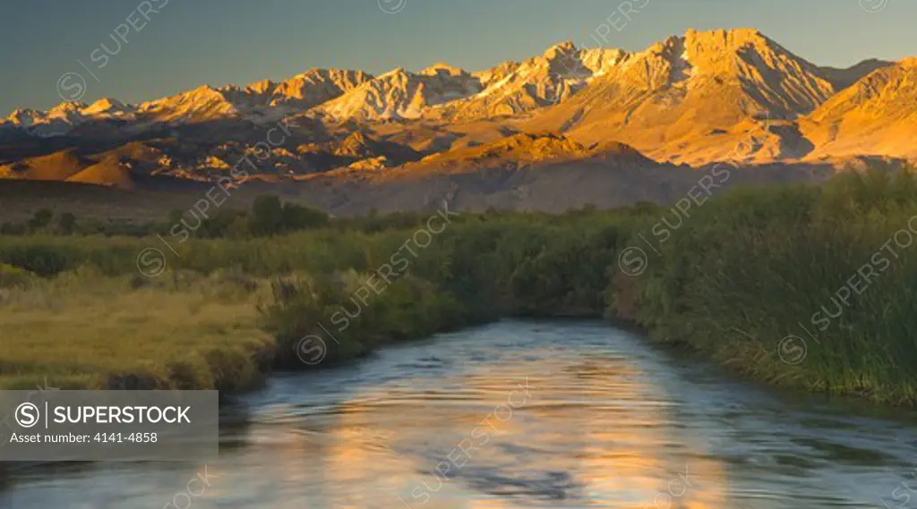 eastern sierras and owens river, from owens valley near bishop, california