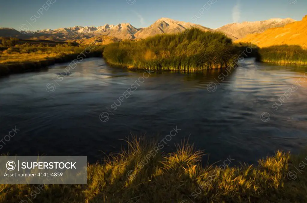 eastern sierras and owens river, from owens valley near bishop, california