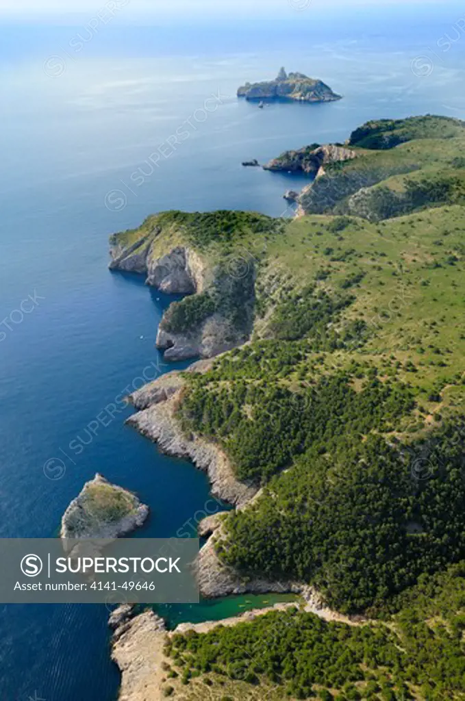 montgri range and medes islands. montgri, medes i baix ter natural park. aerial view. costa brava. girona, spain. june