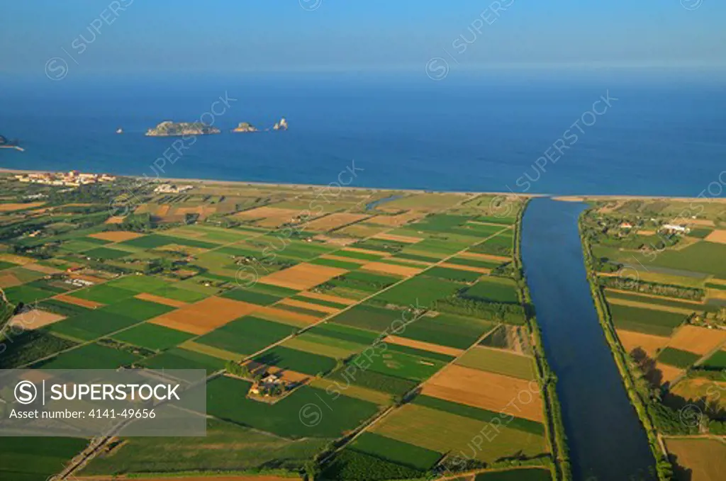 mouth of ter river and medes islands. costa brava. aerial view. girona, spain. june 