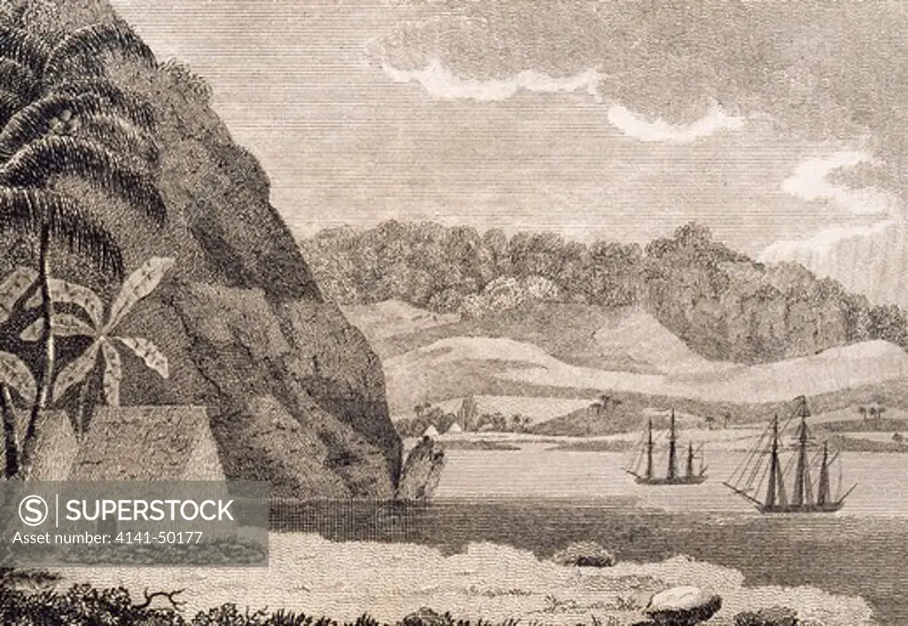 karaka-cooah bay hawaii, site of captain james cook's death, 14.2.1779 bookplate from cpt. james, cook's 3rd voyage , publ. in 1782 