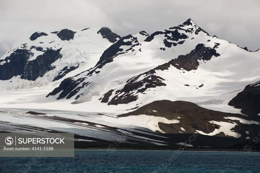 snow-capped peaks and the grace glacier, on the northern coast of south georgia island.
