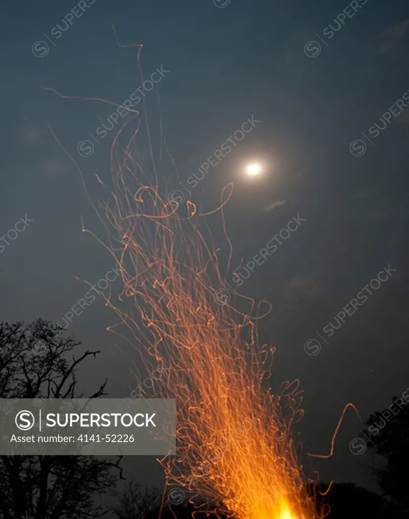 Fire And Moon, Hwange National Park, Zimbabwe.