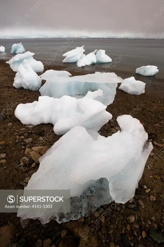 ice on shore; neko harbor, antarctica