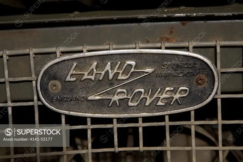 Close Up Of Land Rover Badge On Radiator Grille Made In Solihull, Warwickshire, England