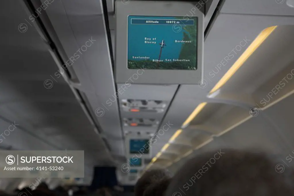Inflight Information Screen Showing Map Inside Aircraft